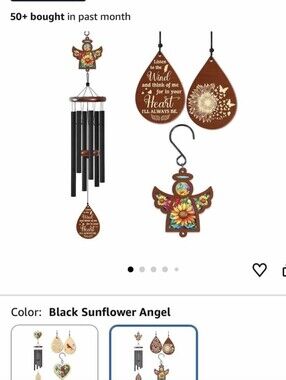 FLAGWIX Memorial Angel Wind Chimes 32” Sympathy Sunflower Bereavement